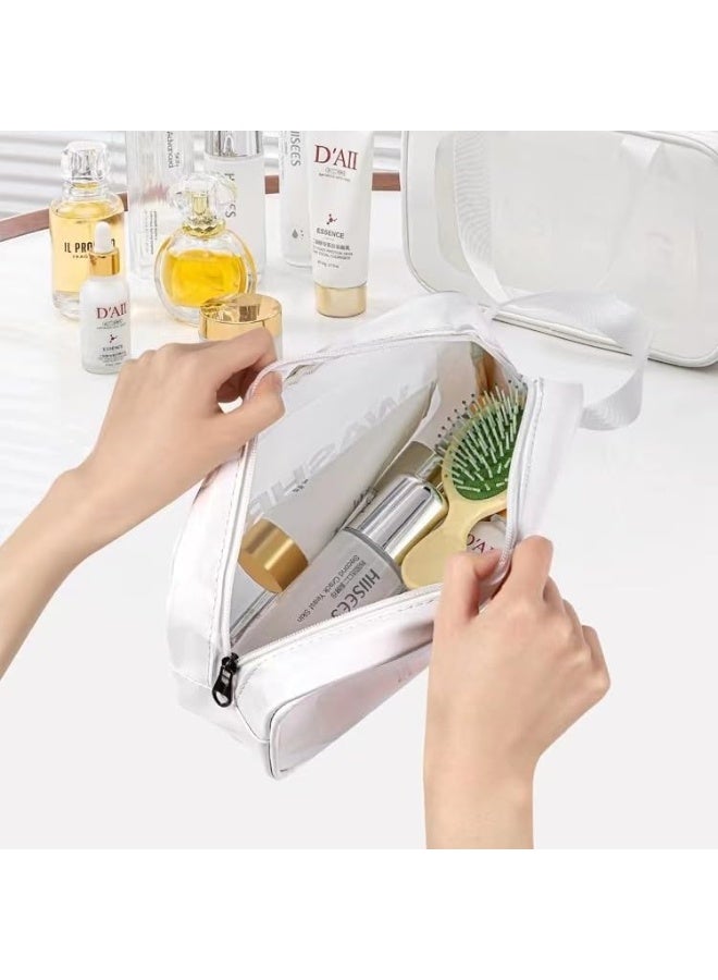 حقيبة أدوات تجميل شفافة، حقيبة مكياج، حقيبة سفر شفافة للنساء والفتيات (مقاس صغير، أبيض) - Image 2